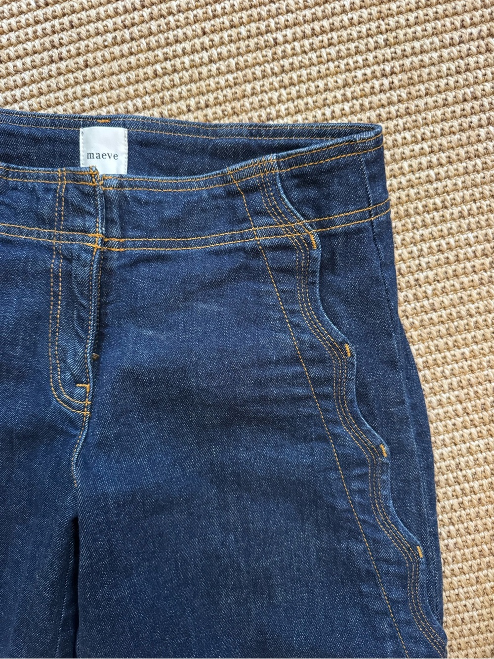 Maeve Dark Indigo Scalloped-Trim High Rise Jeans - Picture 2 of 4